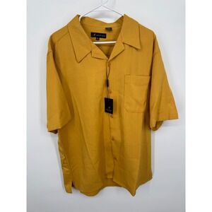 NWT Montique Button-Up Shirt Mens XL Mustard Buttons Short Sleeve Summer Classic